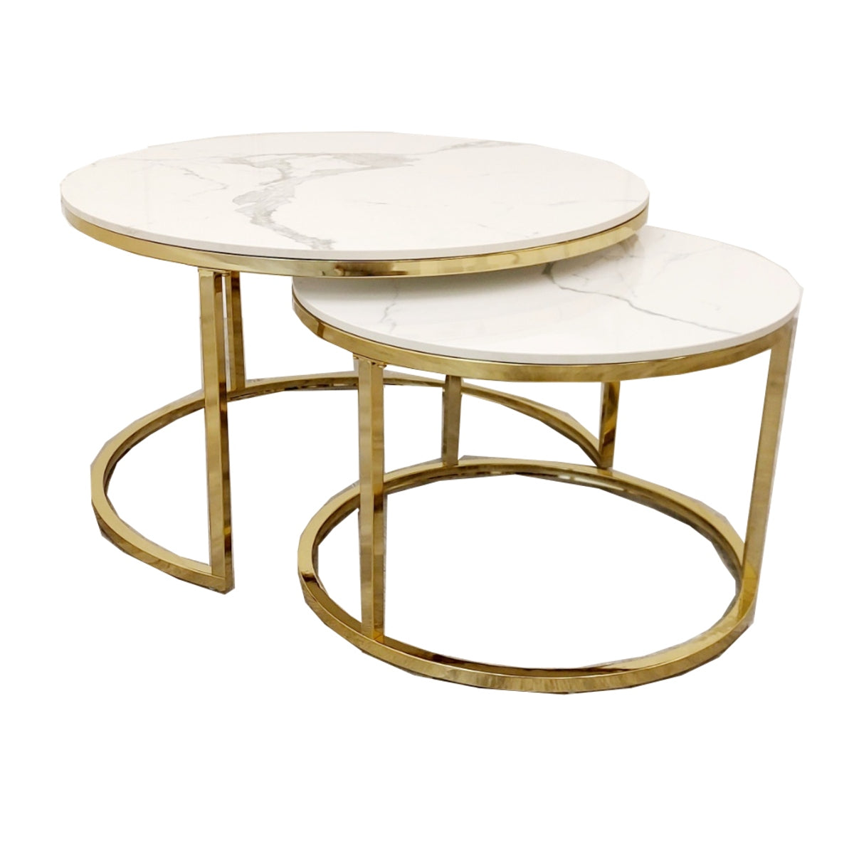 2026 Cato Nest of 2 Short Gold Coffee Tables with Polar White Sintered Stone Tops
