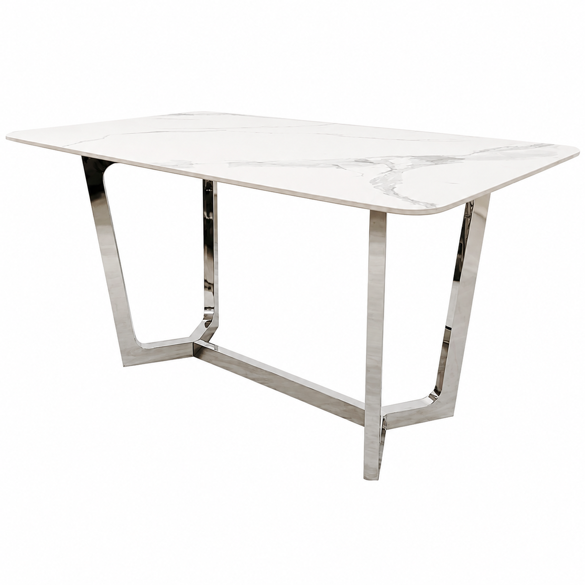 2026 Lucien 1.6 Chrome Dining Table with Polar White Sintered Stone Top