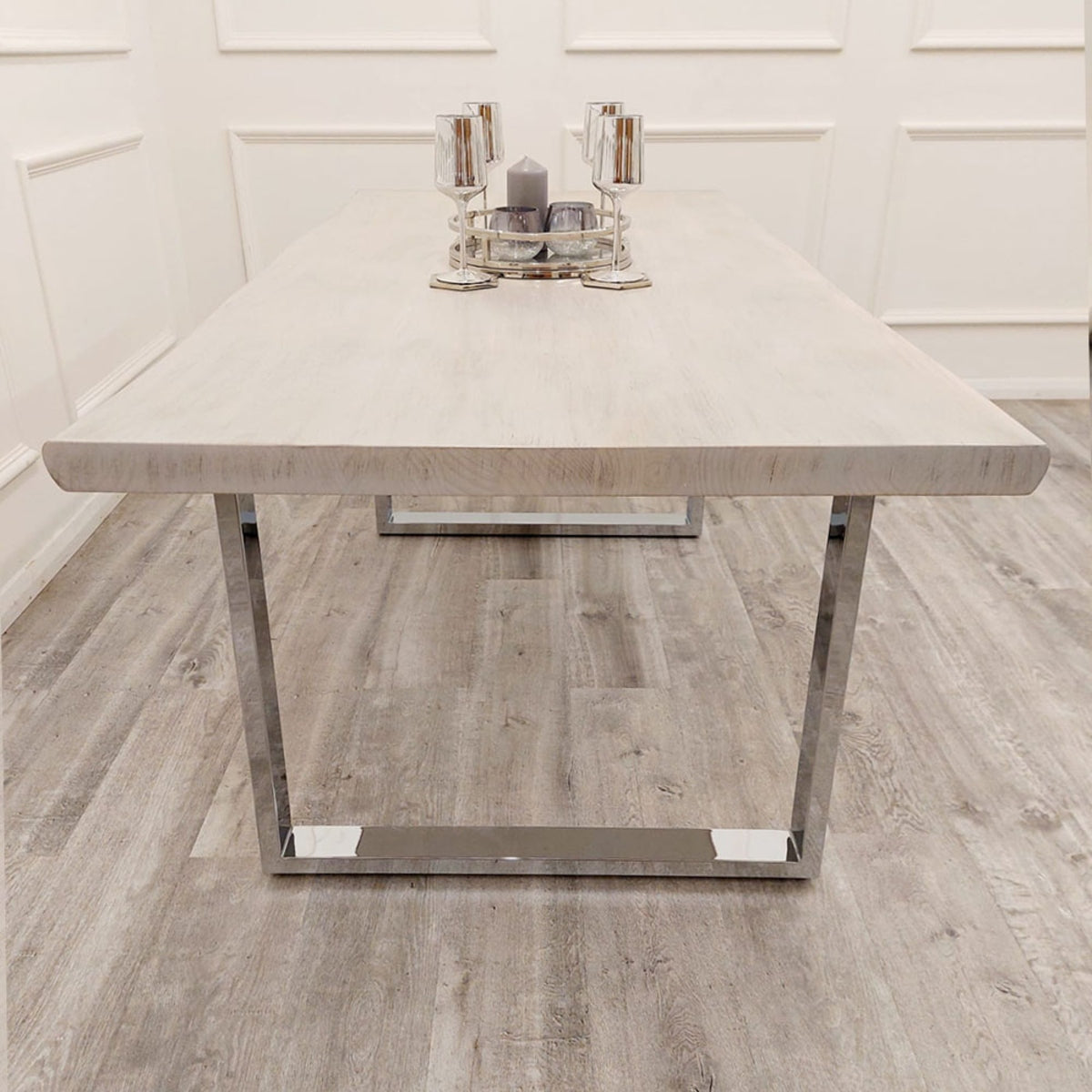 2026 Freya 1.8 Dining Table Solid Light Pine wood with Chrome Metal Legs