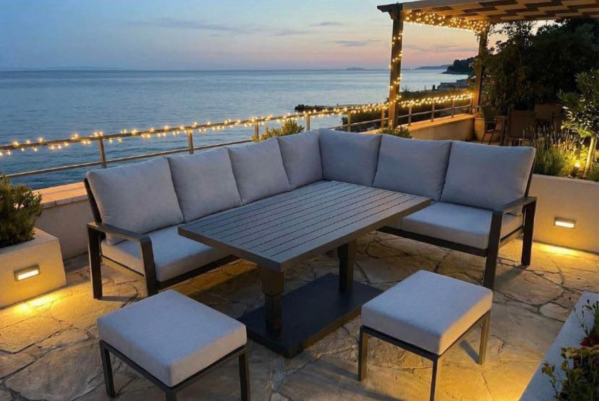 2026 Calpe L Shape Aluminium Outdoor Sofa with Rise & Fall Table