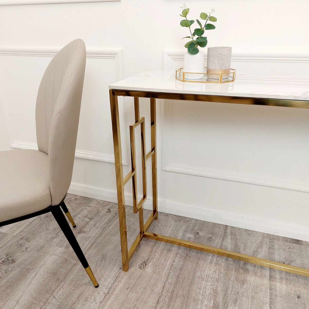 2026 Geo Gold Console Table with Polar White Sintered Top
