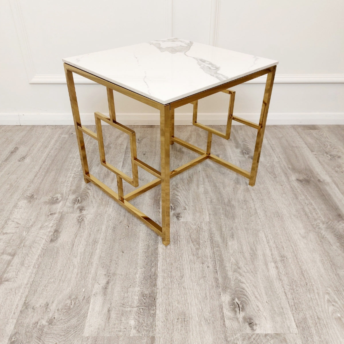 2026 Geo Gold Lamp Table with Polar White Sintered Top