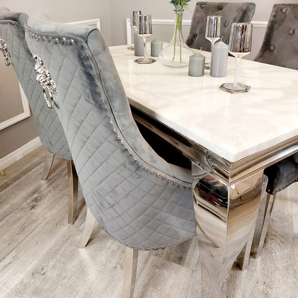 2026 Louis Chrome Dining Table in White Marble