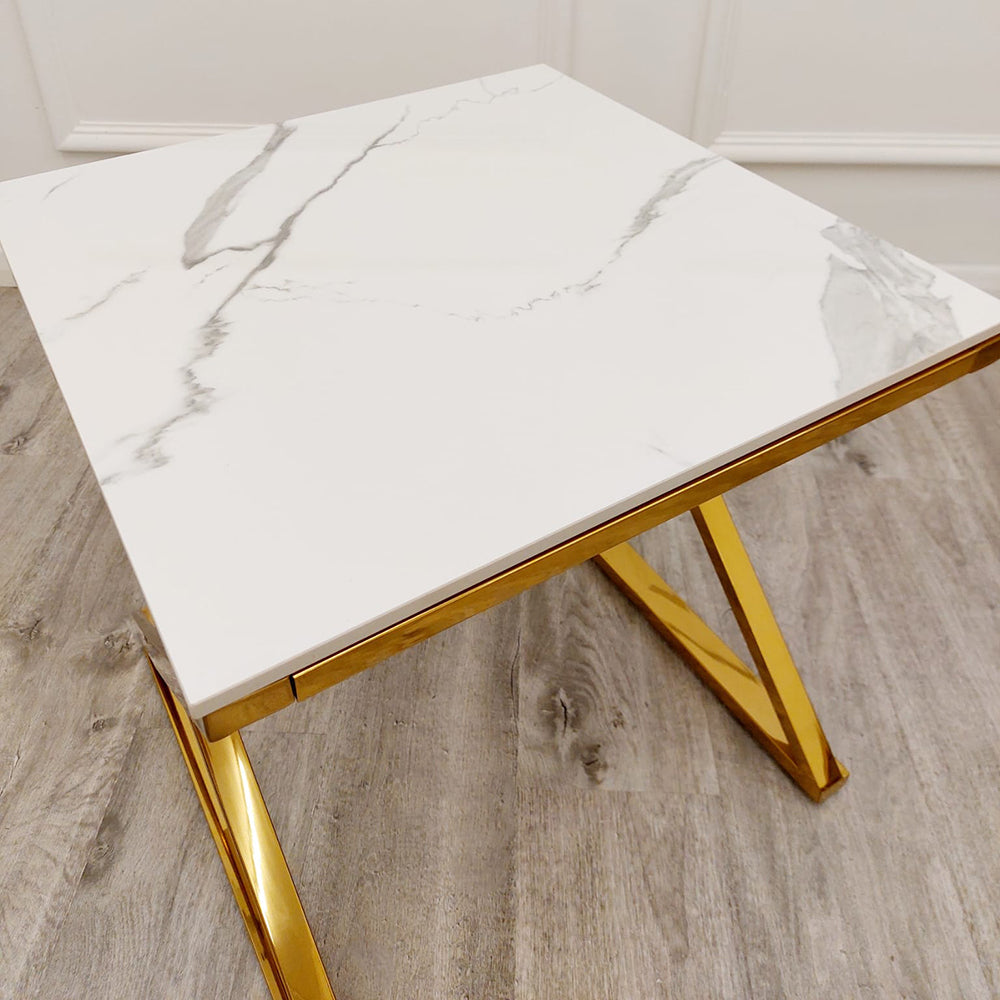 2026 Zion Gold Lamp Table with Polar White Sintered Top