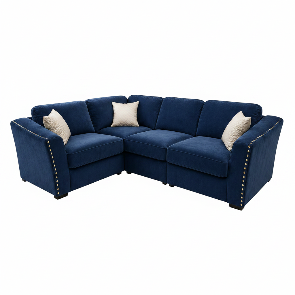 2026 Larkhall 4 piece Corner Sofa - Marine Blue - Nimbus Beds