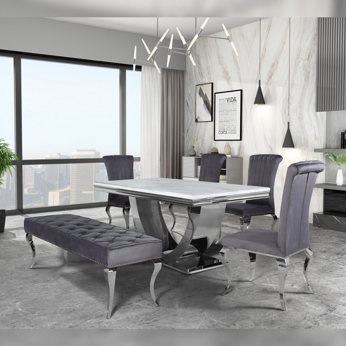2026 Arial Dining Table in White Marble