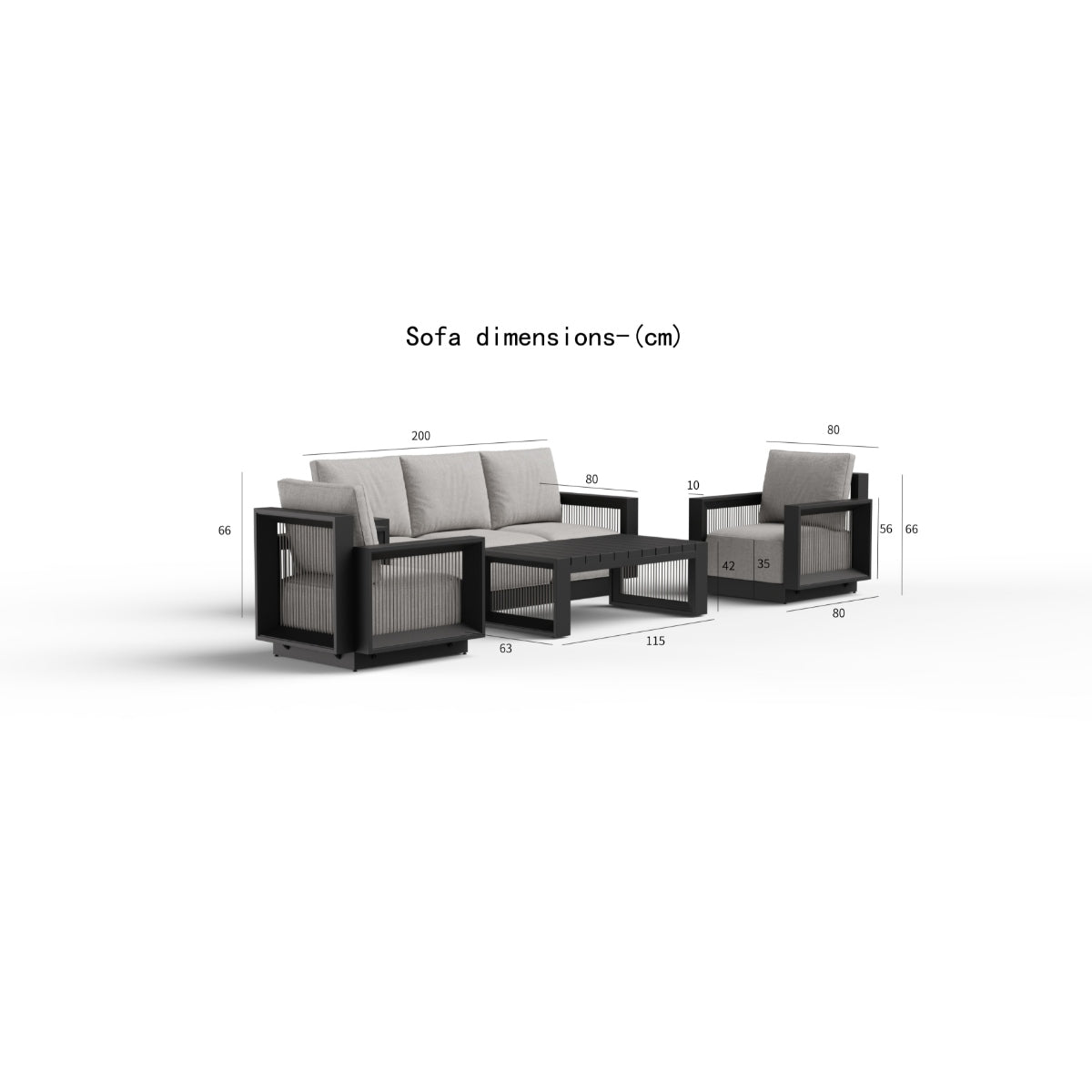 2026 ALUXO® Ikos Outdoor Lounge Set - Onyx - 5 Seater