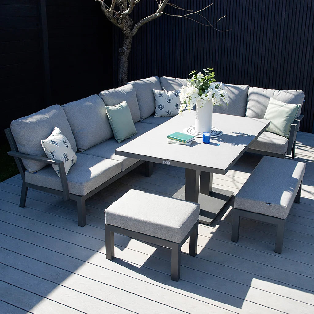 2026 Calpe L Shape Aluminium Outdoor Sofa with Rise & Fall Table