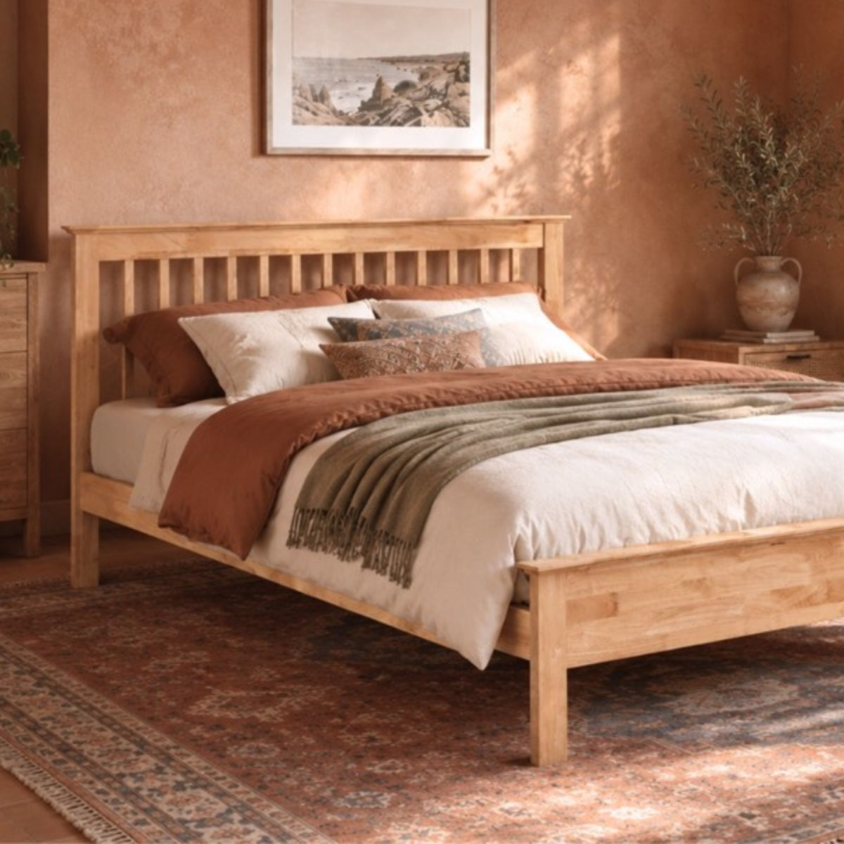 2026 Preston Hardwood Bed Frame Oak Finish