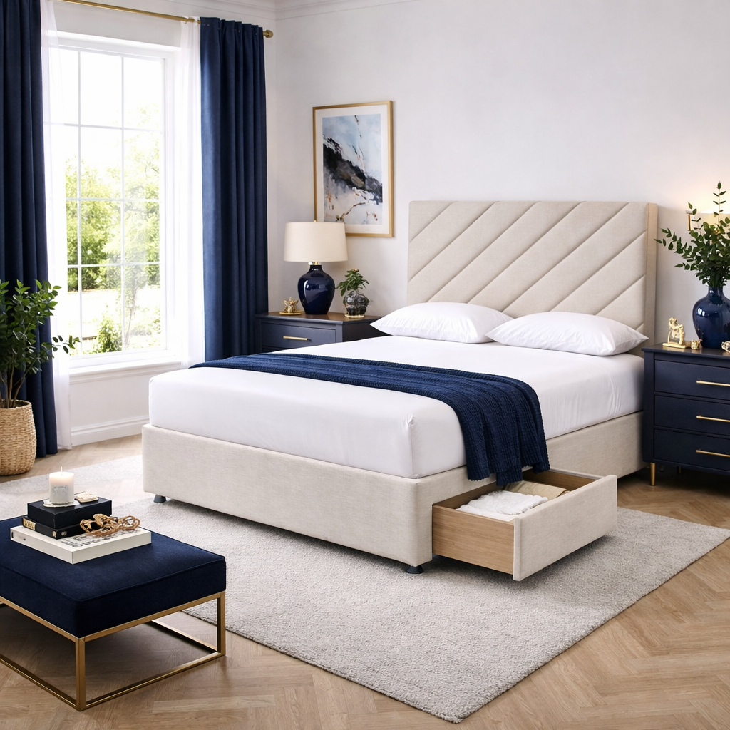 2026 Dian diagional panelled storage divan bed with optional drawers - Nimbus Beds