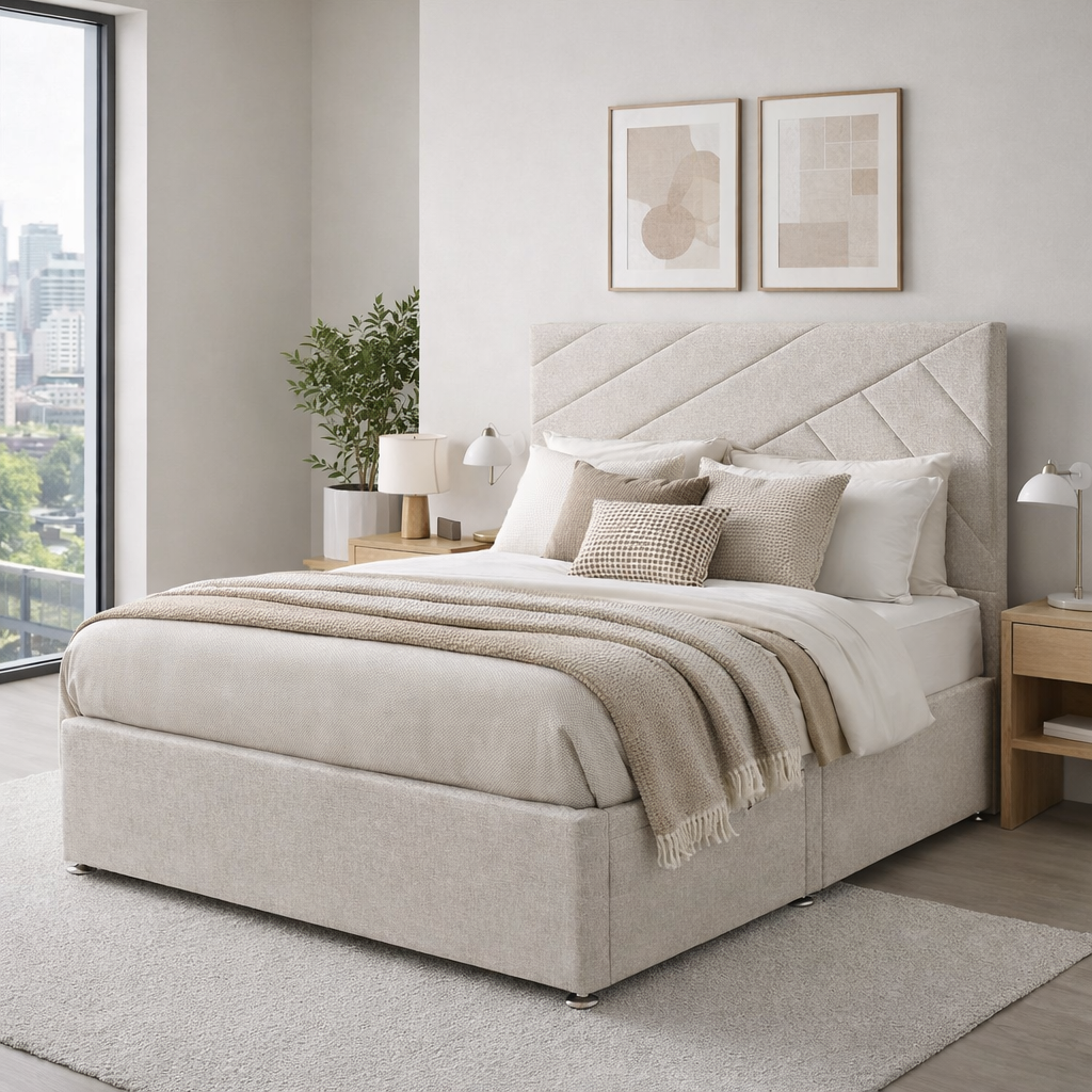 2026 Fraser geometric storage divan base with optional drawers - Nimbus Beds