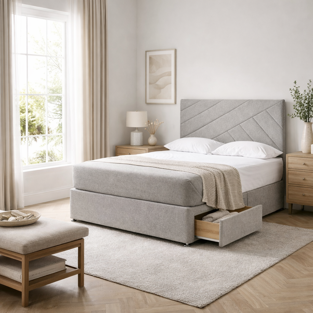 2026 Fraser geometric storage divan base with optional drawers - Nimbus Beds