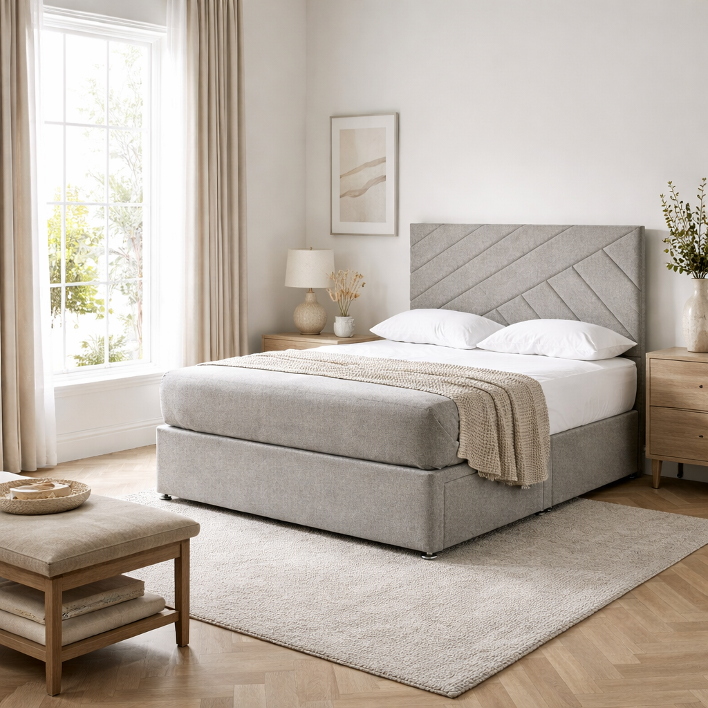 2026 Fraser geometric storage divan base with optional drawers - Nimbus Beds