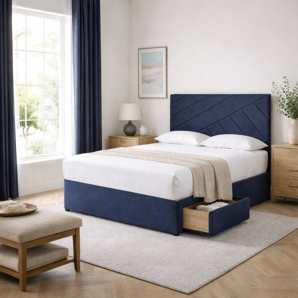 2026 Fraser geometric storage divan base with optional drawers - Nimbus Beds