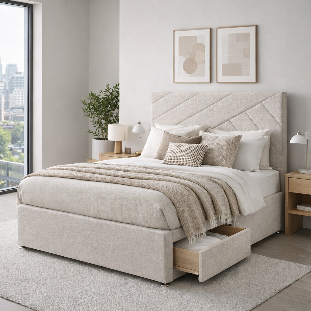 2026 Fraser geometric storage divan base with optional drawers - Nimbus Beds