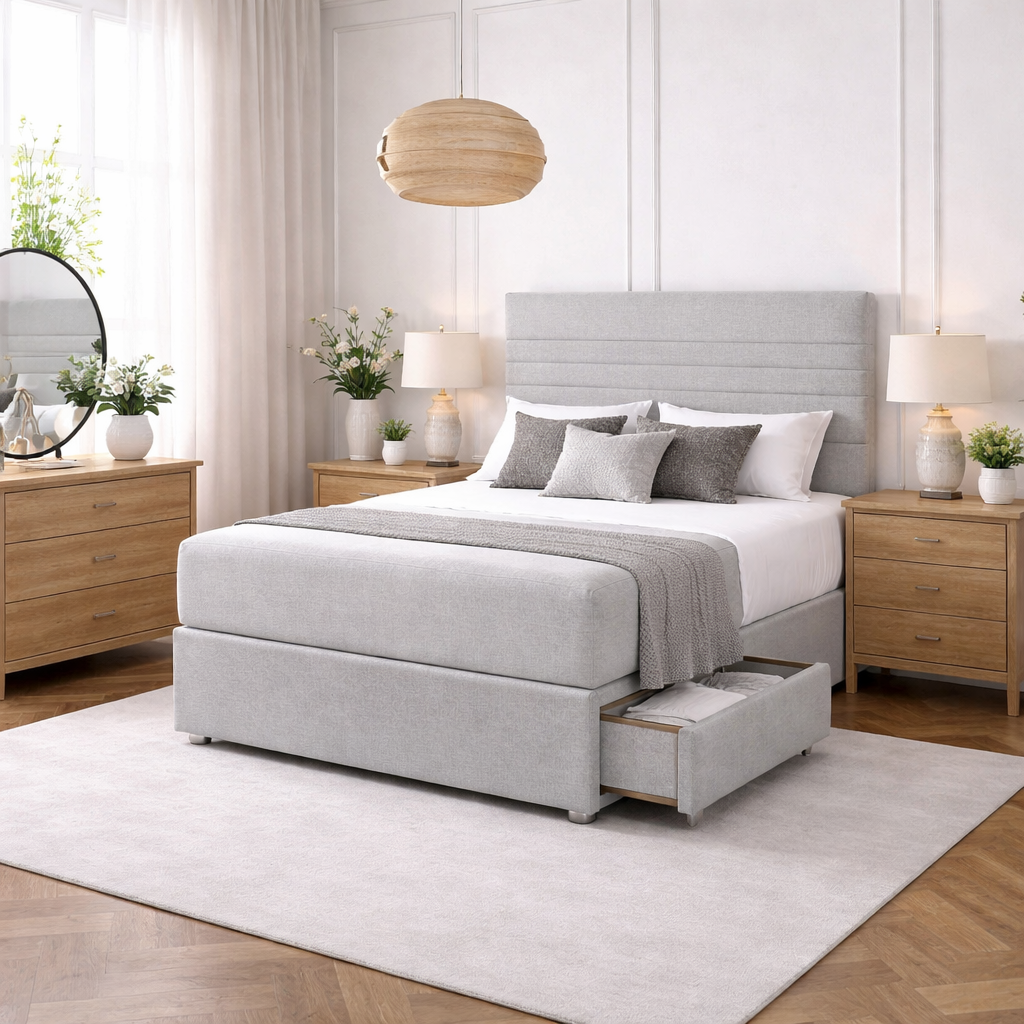 2026 Saxton storage divan bed with optional storage drawers - Nimbus Beds