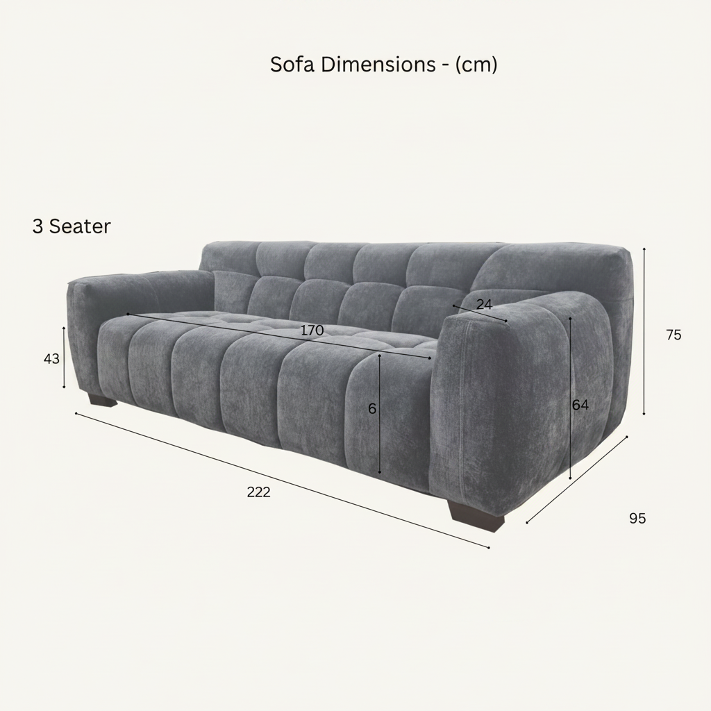 2026 Miami 3 Seater Sofa - Steel Velvet - Nimbus Beds