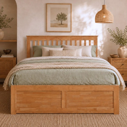 2026 Preston Hardwood Bed Frame with Fixed Drawer in Oak Finish