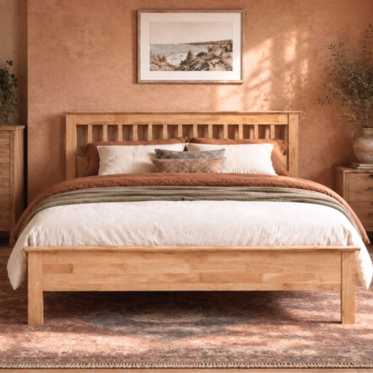 2026 Preston Hardwood Bed Frame Oak Finish