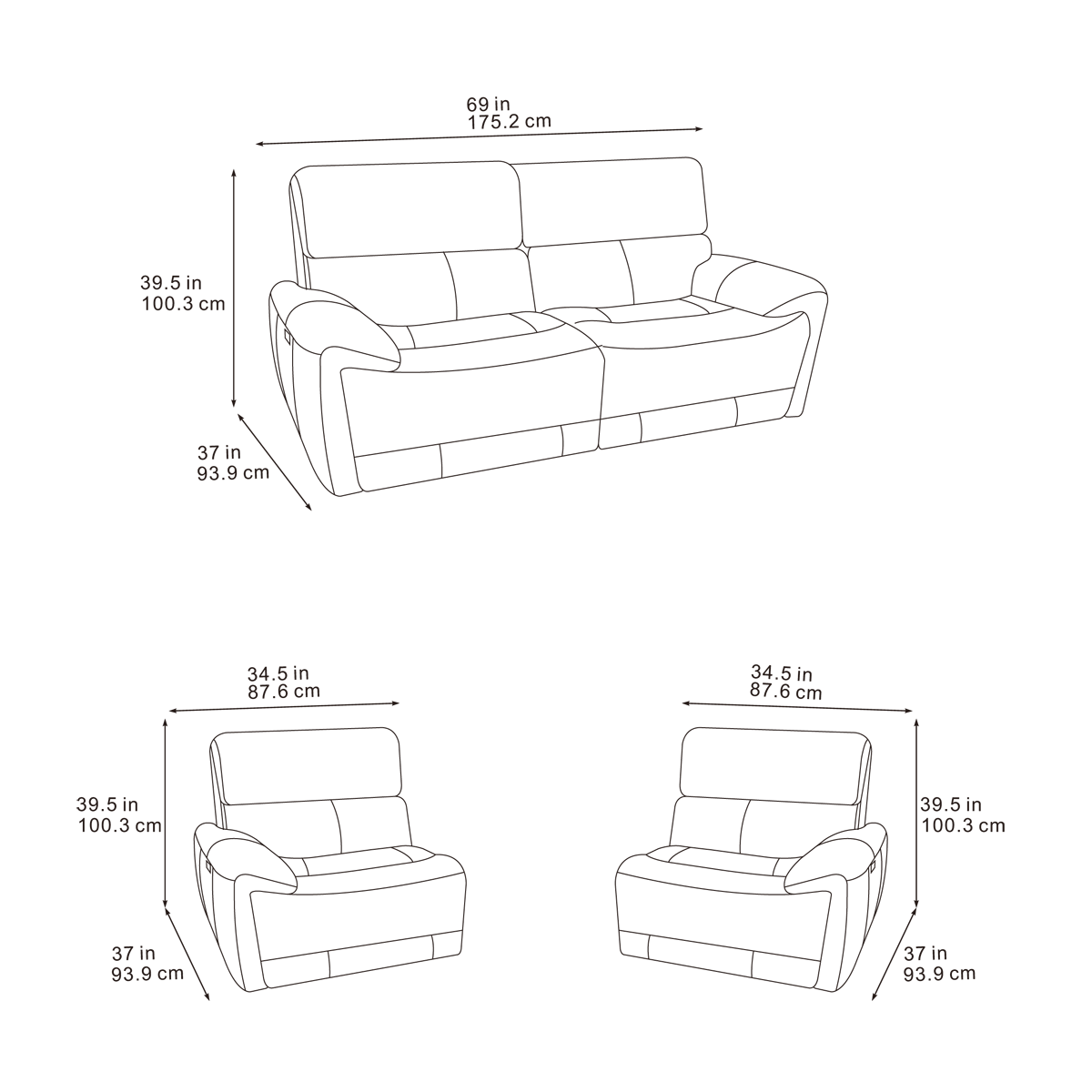 Carrie 3 Seater, 2 Seater & Chair Sofa In Midnight Black