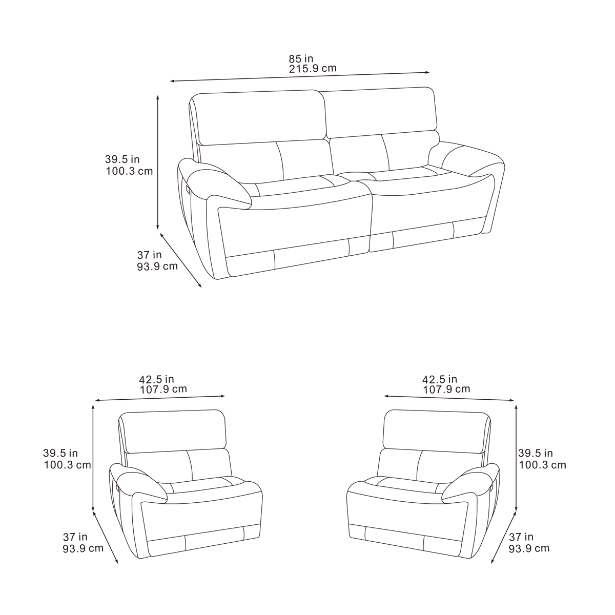 Carrie 3 Seater, 2 Seater & Chair Sofa In Midnight Black