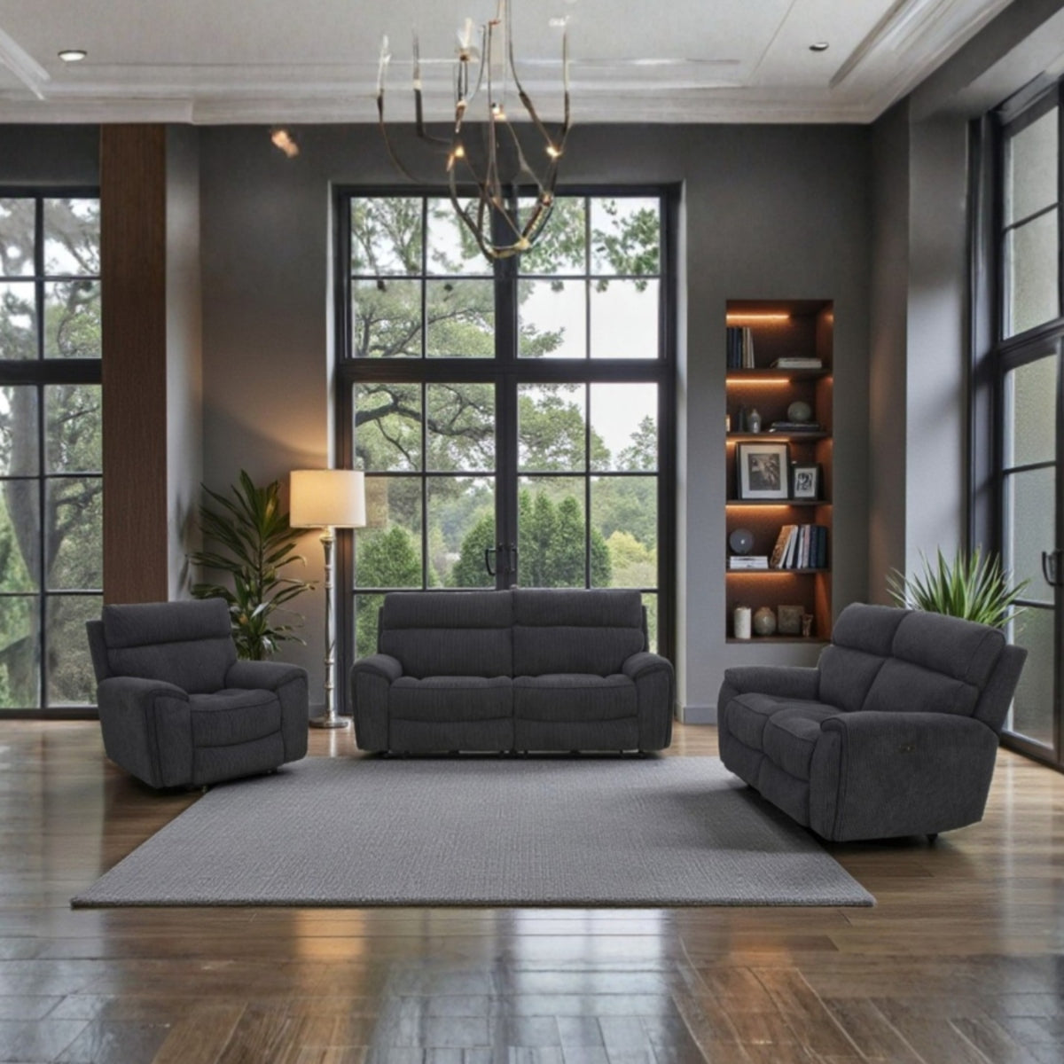 Arianna 3 Seater, 2 Seater & Chair Sofa In Midnight Black