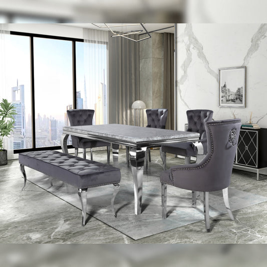 2026 Louis Chrome Dining Table in Light Grey Marble