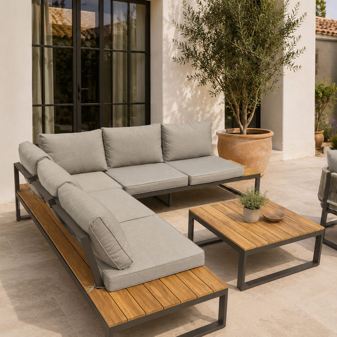 2026 Altea Wooden Topped Corner L Shape Outdoor Sofa Set with Table