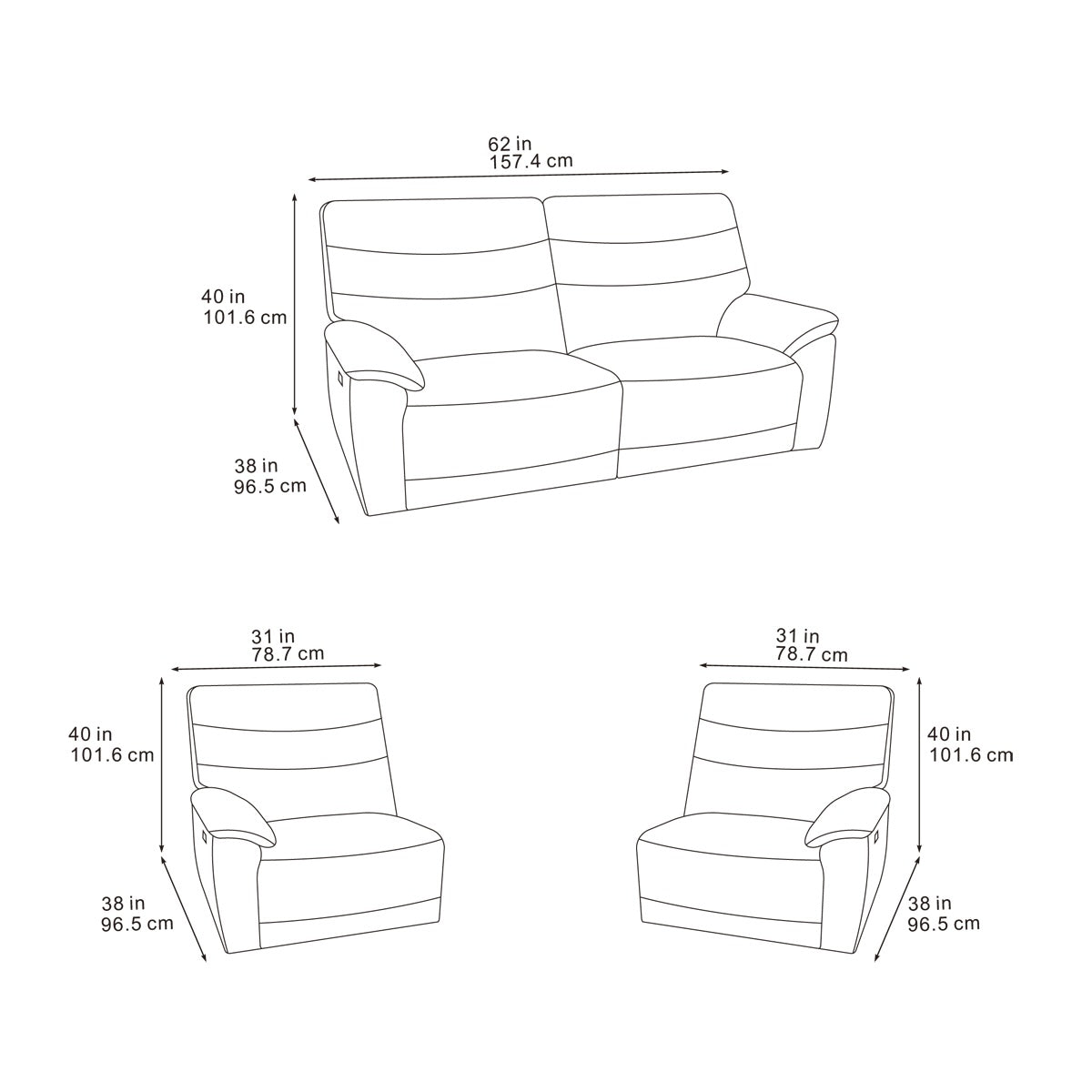 Theodore 3 Seater, 2 Seater & Chair Sofa In Midnight Black