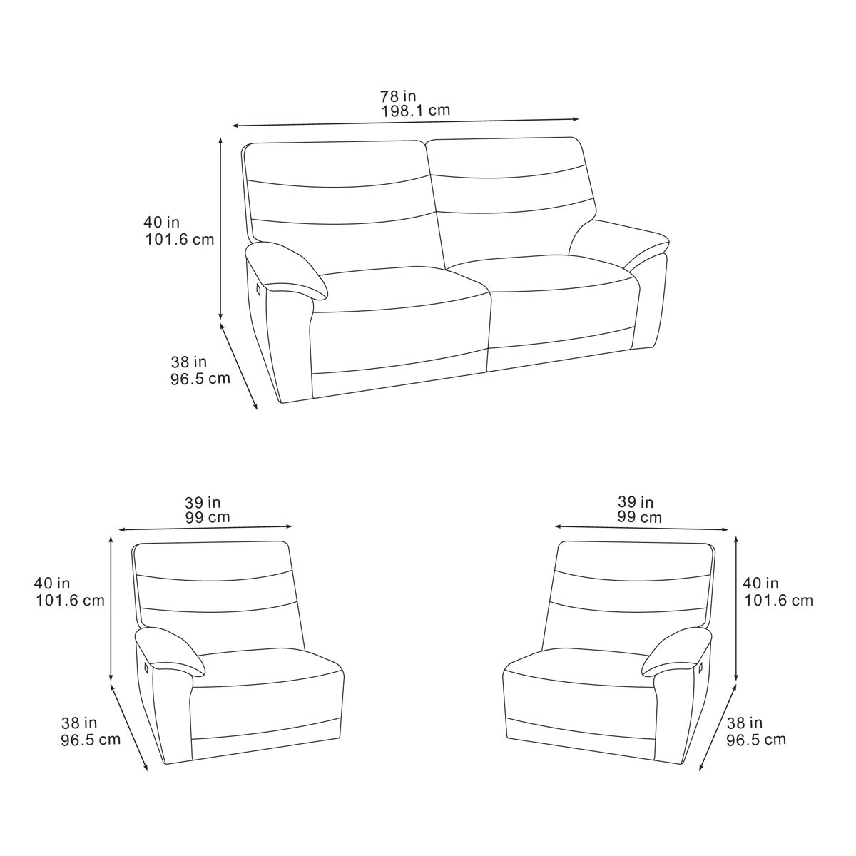 Theodore 3 Seater, 2 Seater & Chair Sofa In Midnight Black
