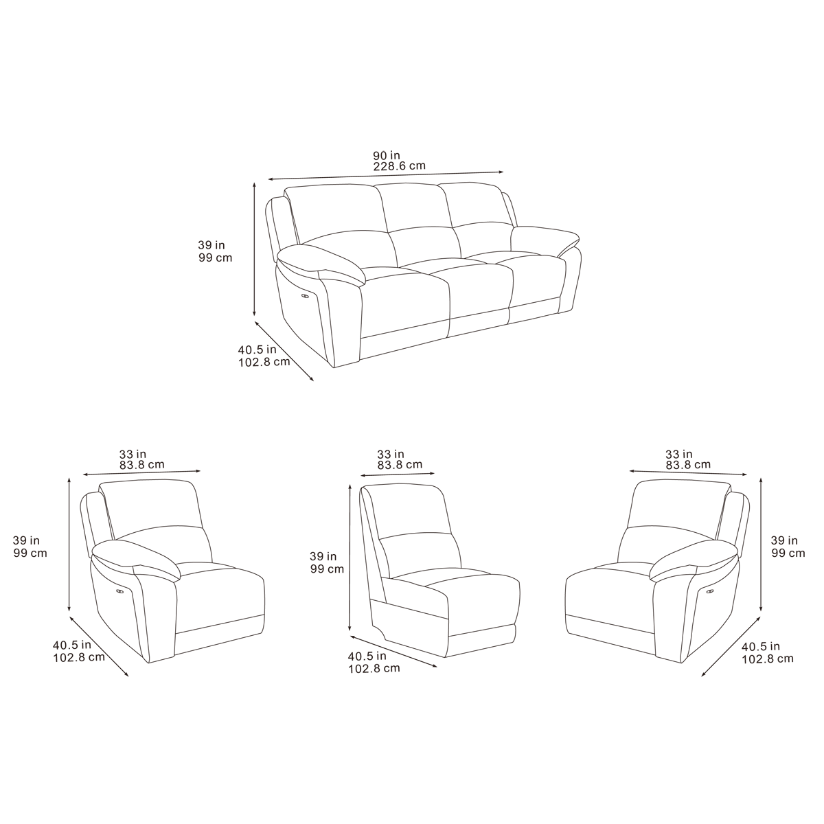 Belinda 3 Seater, 2 Seater & Chair Sofa In Ink