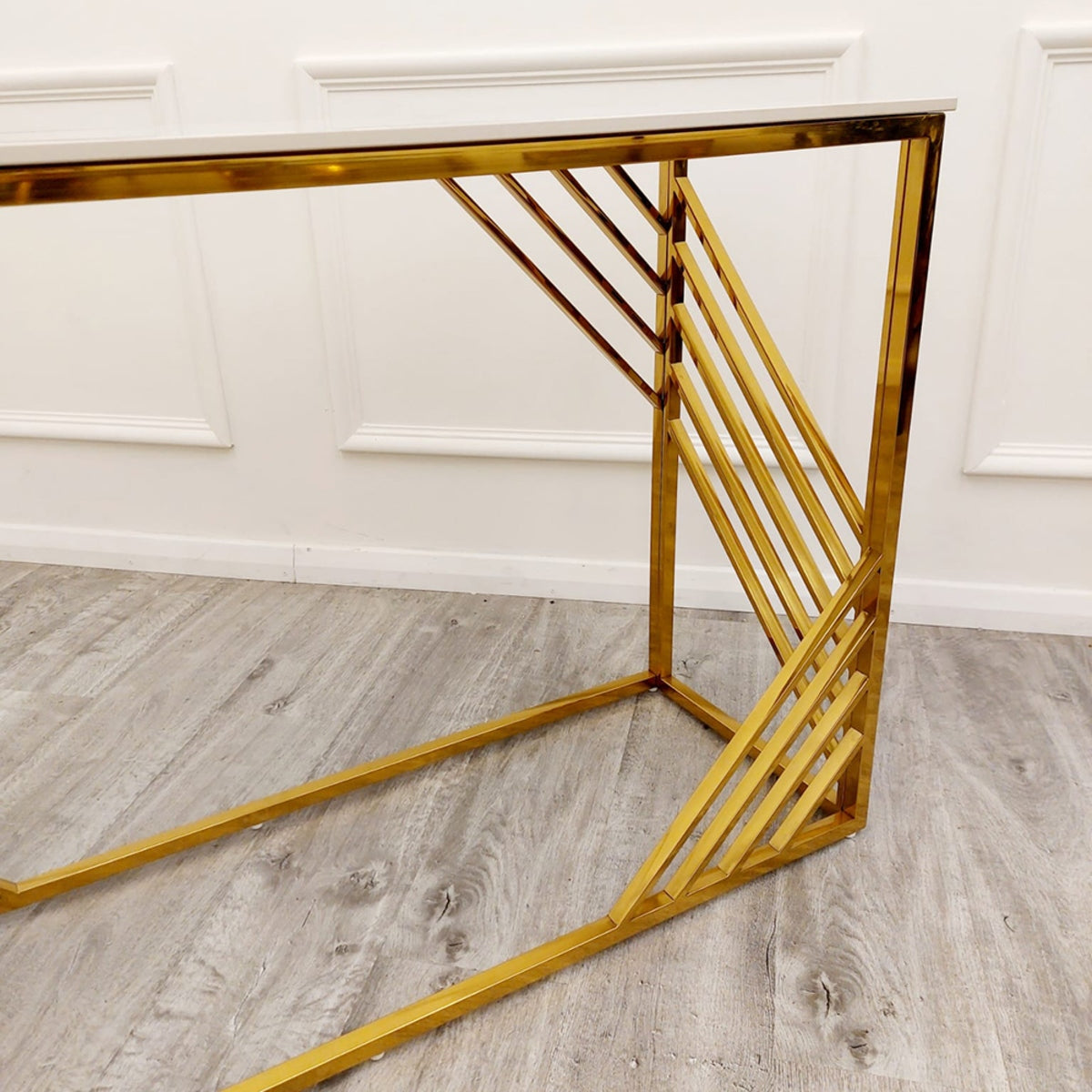 2026 Azure Gold Console Table with Polar White Sintered Top