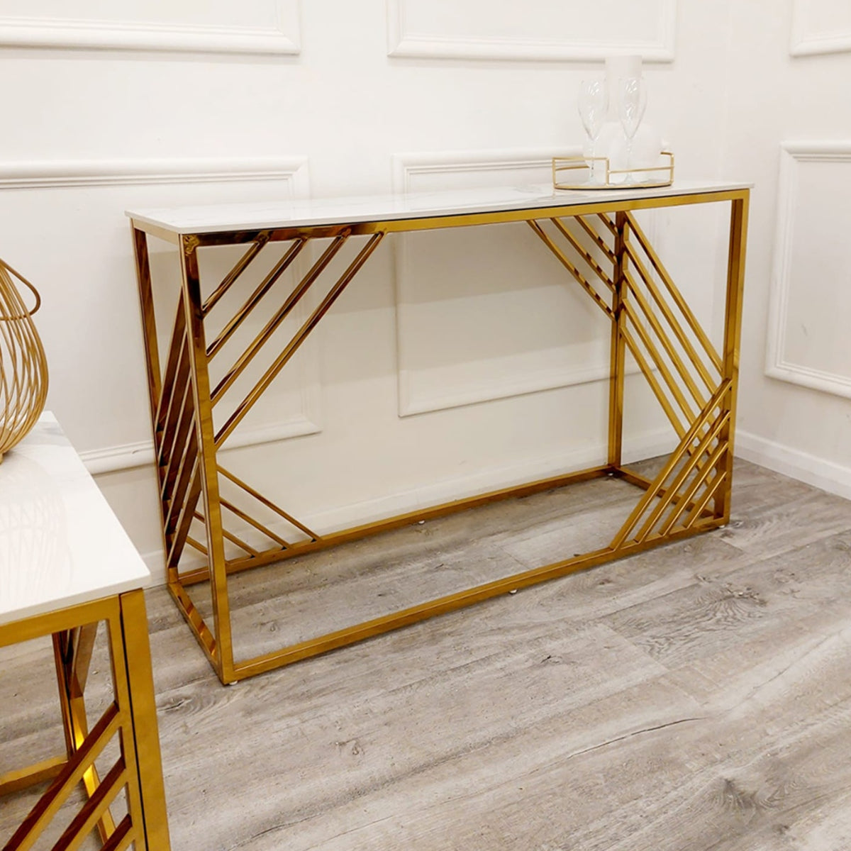 2026 Azure Gold Console Table with Polar White Sintered Top