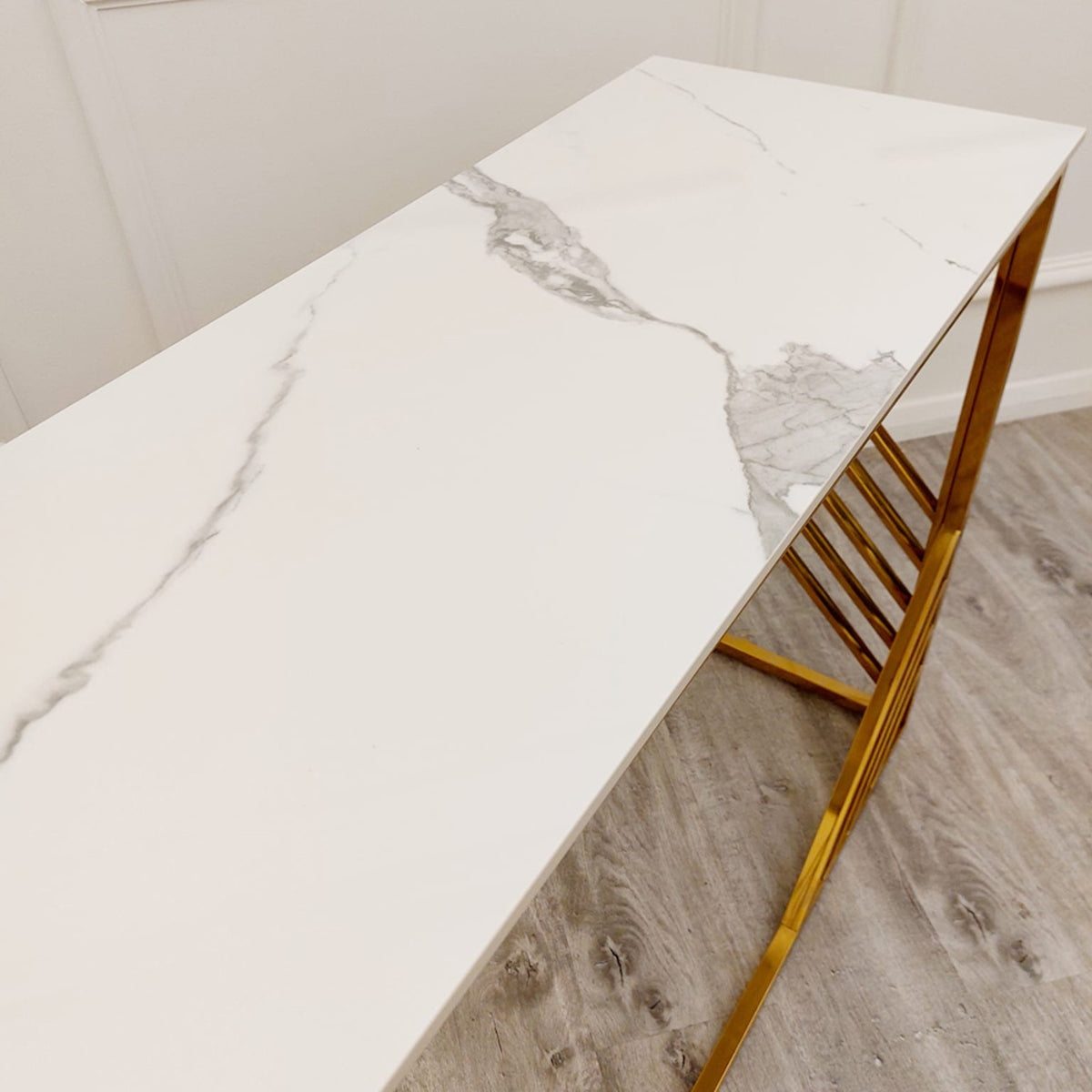 2026 Azure Gold Console Table with Polar White Sintered Top