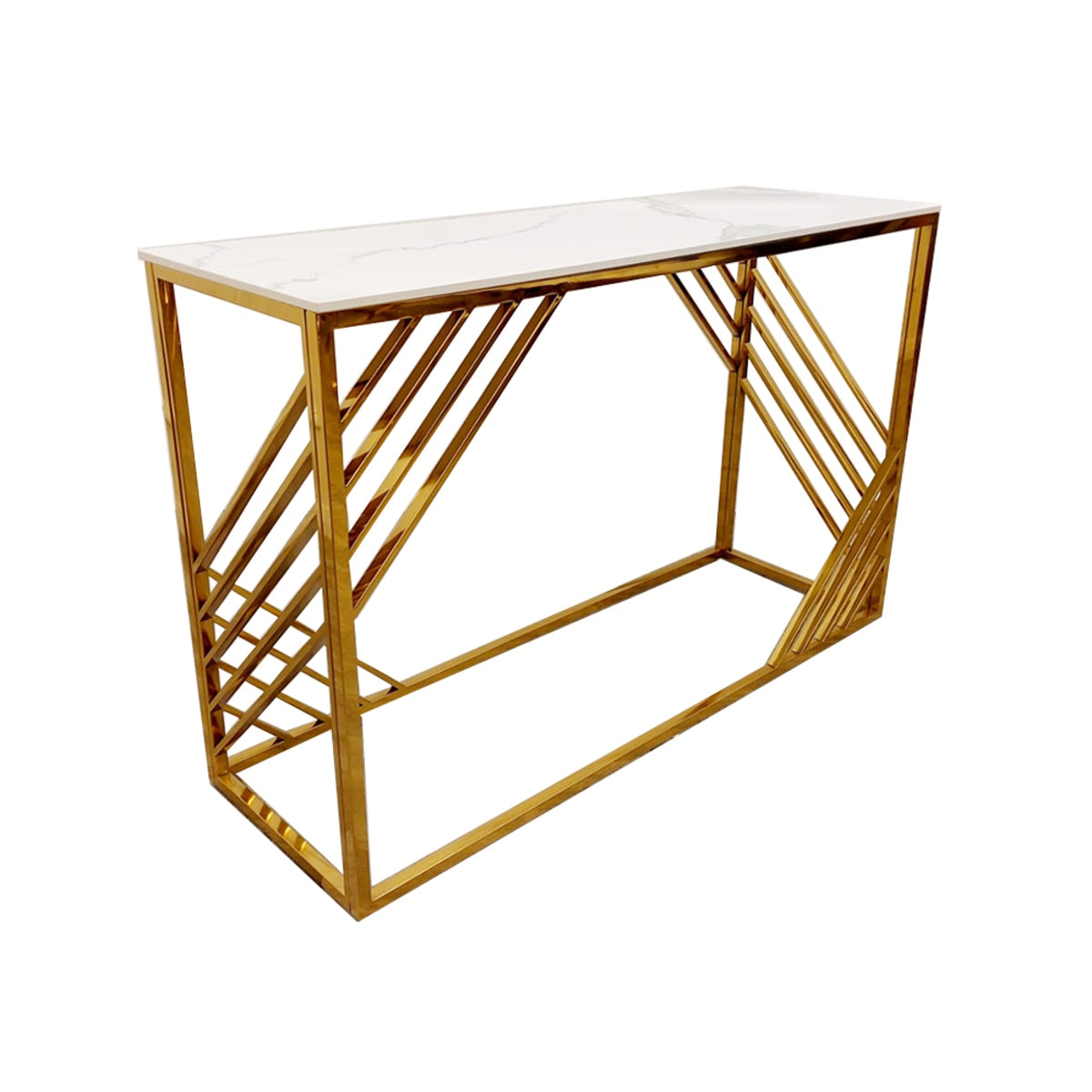 2026 Azure Gold Console Table with Polar White Sintered Top