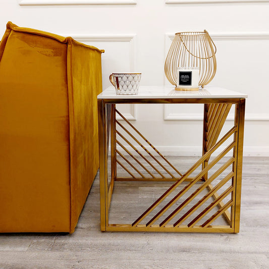 2026  Azure Gold Lamp Table with Polar White Sintered Top