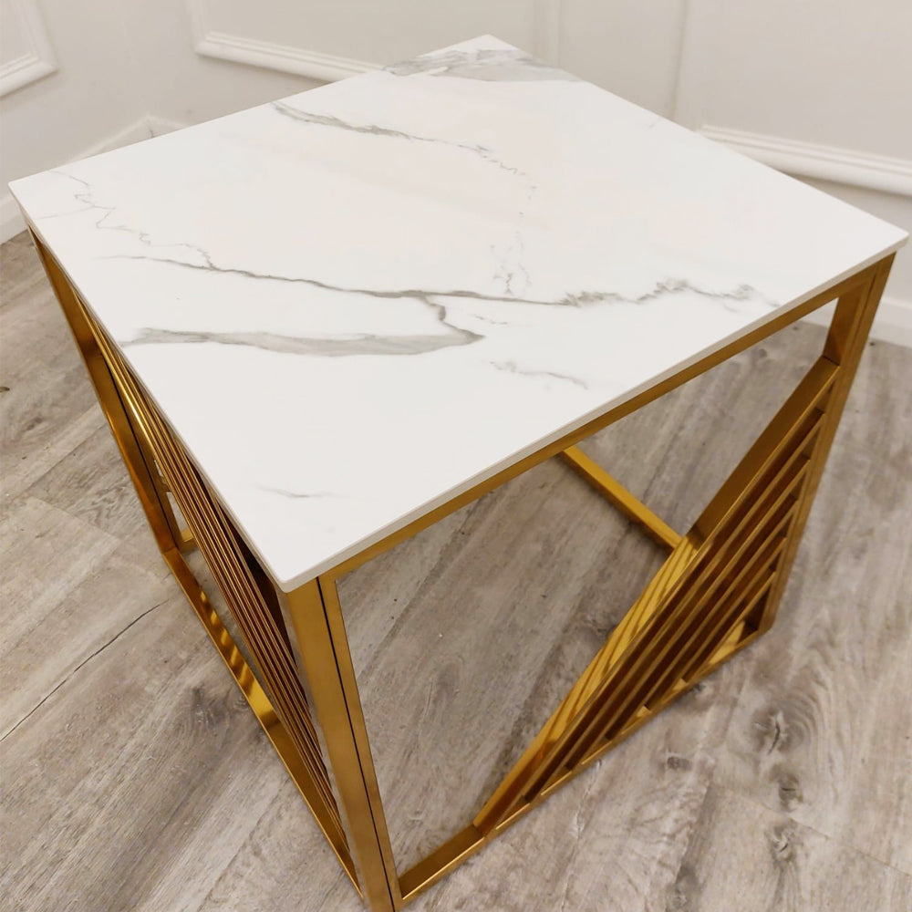 2026  Azure Gold Lamp Table with Polar White Sintered Top
