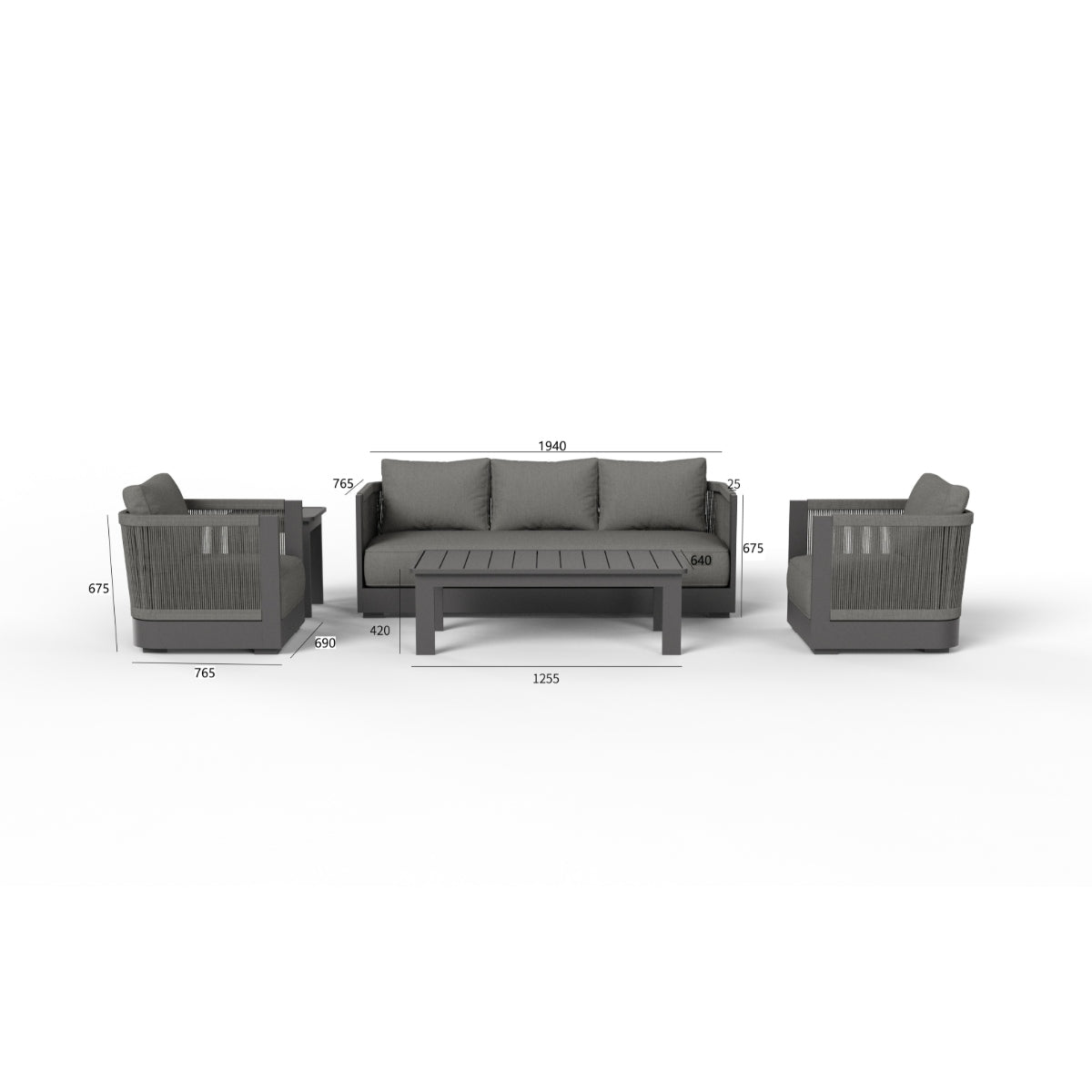 ALUXO® Andros Outdoor Lounge Set - Onyx - 5 Seater