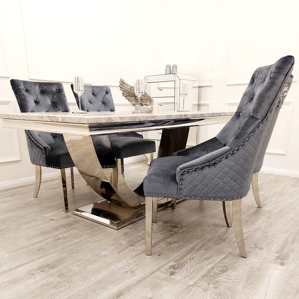 2026 Bentley Chrome Dining Chair in Dark Grey Velvet