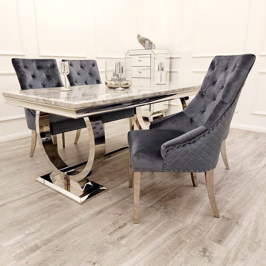 2026 Bentley Chrome Dining Chair in Dark Grey Velvet