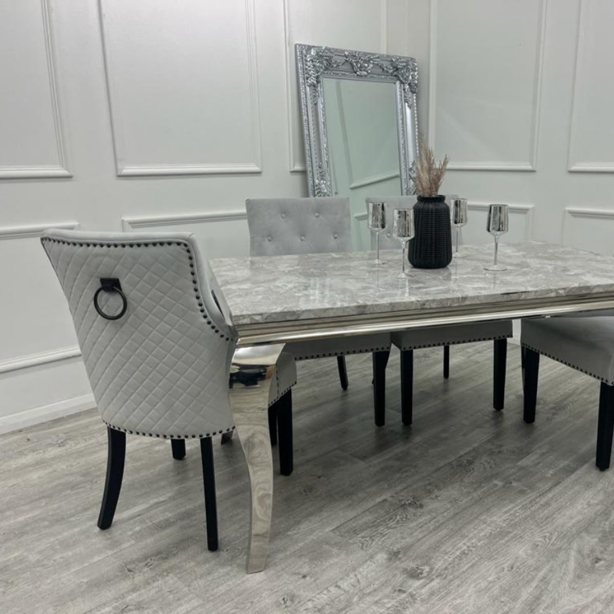 2026 Bentley Black Leg Dining Chair in Light Grey