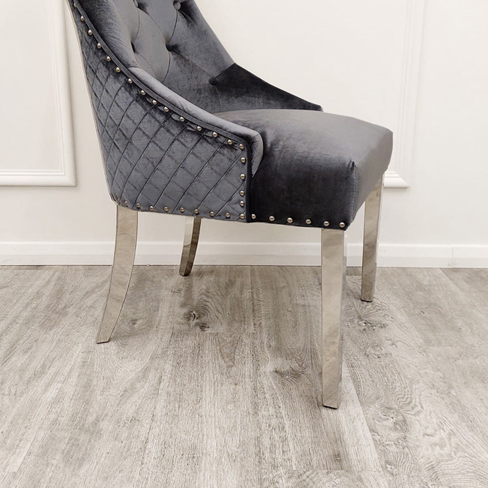 2026 Bentley Chrome Dining Chair in Dark Grey Velvet