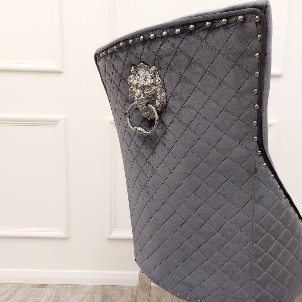 2026 Bentley Chrome Dining Chair in Dark Grey Velvet