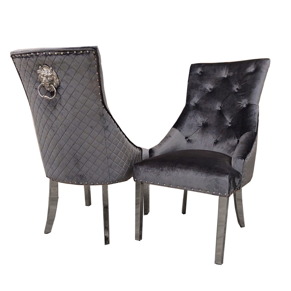 2026 Bentley Chrome Dining Chair in Dark Grey Velvet
