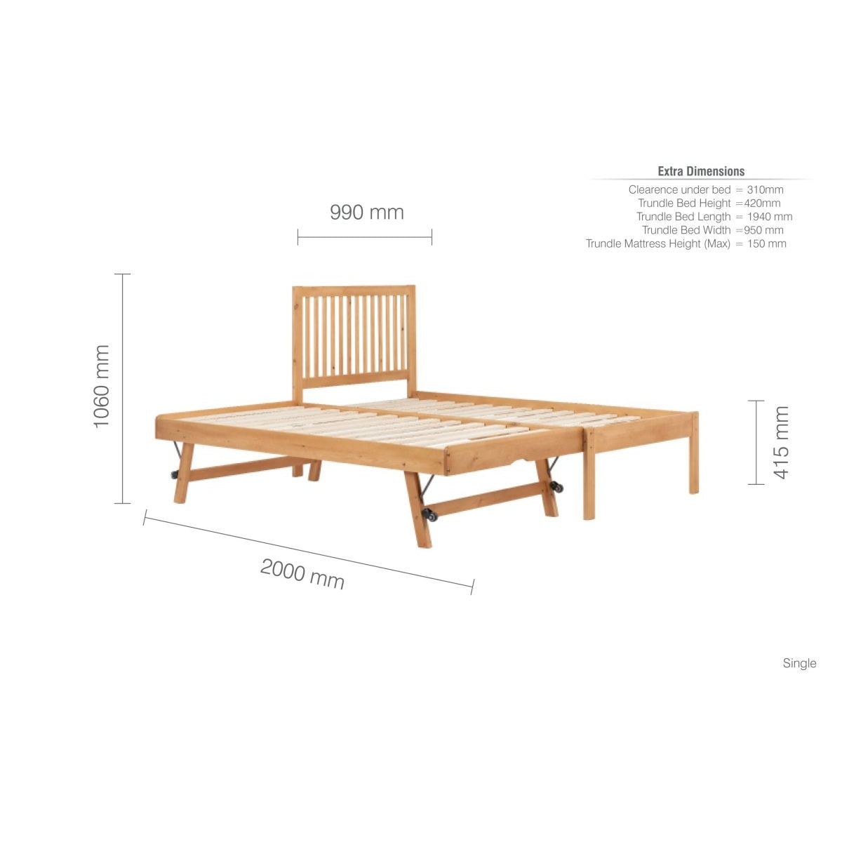 2026 Buxton Guest Bed - Honey Pine