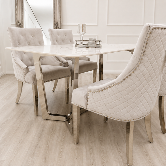 2026 Lucien 1.6 Chrome Dining Table with Polar White Sintered Stone Top