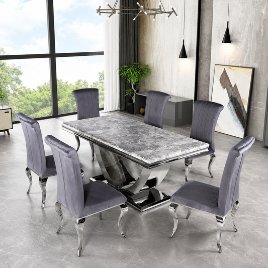 2026 Arial Dining Table in Light Grey Marble