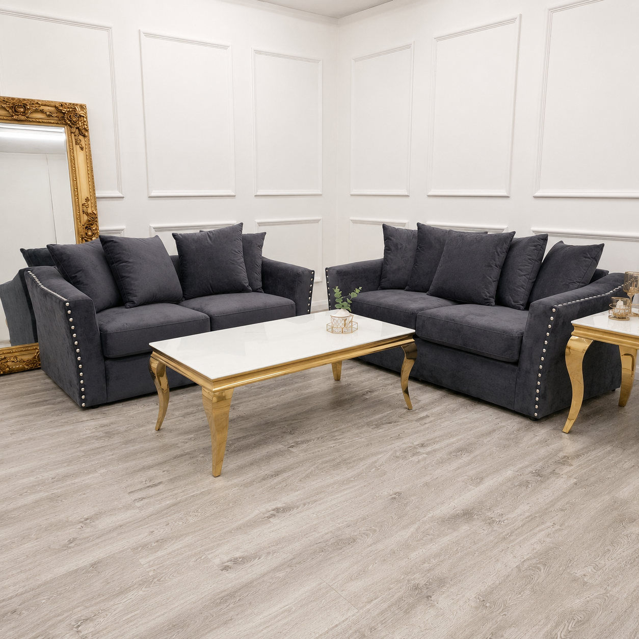 2026 Larkhall 3 & 2 Seater Sofa  -  Steel - Nimbus Beds