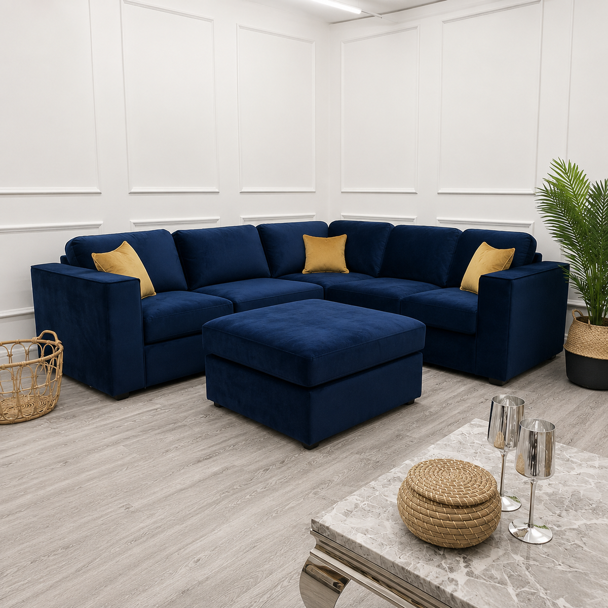 2026 Hamilton 4 piece Corner Sofa -  Marine Blue - Nimbus Beds