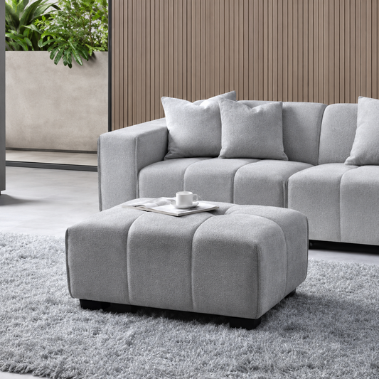 2026 Hugo Footstool - Cloudy Grey Boucle - Nimbus Beds